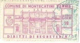 Marca da Bollo del Comune di MONTECATINI TERME su Carta Bianca di dimensioni 45 x 24 mm
