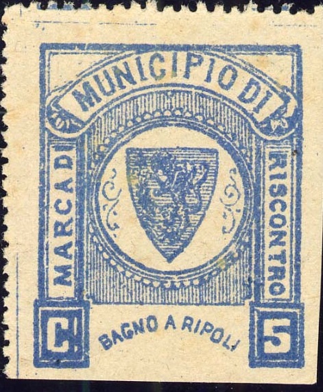 Marca da Bollo del Comune di BAGNO A RIPOLI su Carta Bianca di dimensioni 27,5 x 33 mm
