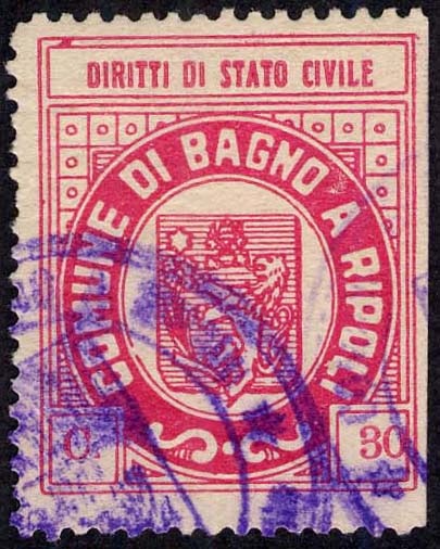 Marca da Bollo del Comune di BAGNO A RIPOLI su Carta Bianca Sottile di dimensioni 23 x 29 mm