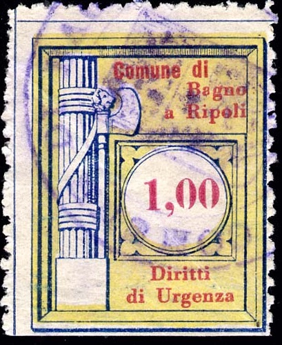 Marca da Bollo del Comune di BAGNO A RIPOLI su Carta Bianca di dimensioni 24 x 30 mm