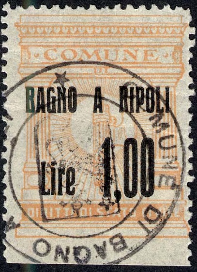 Marca da Bollo del Comune di BAGNO A RIPOLI su Carta Bianca di dimensioni 25 x 32,5 mm