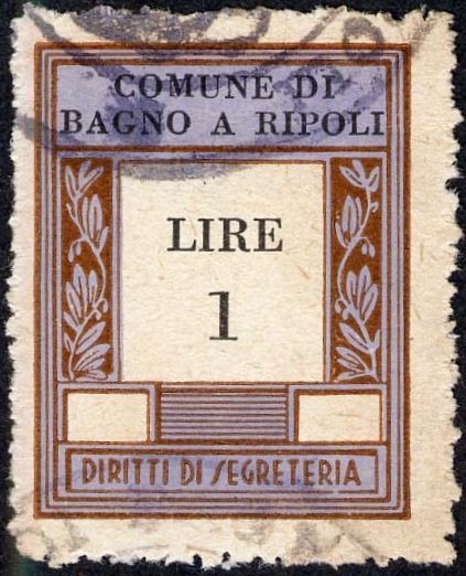 Marca da Bollo del Comune di BAGNO A RIPOLI su Carta Bianca di dimensioni 23 x 29,5 mm