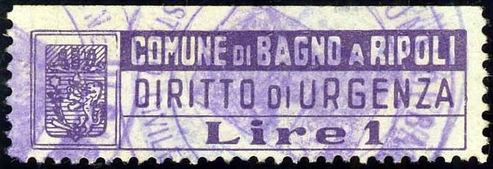 Marca da Bollo del Comune di BAGNO A RIPOLI su Carta Bianca di dimensioni 44,5 x 12 mm