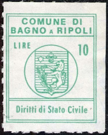 Marca da Bollo del Comune di BAGNO A RIPOLI su Carta Bianca di dimensioni 22 x 26 mm