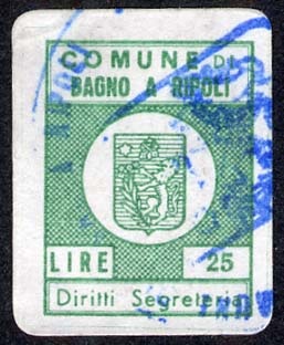 Marca da Bollo del Comune di BAGNO A RIPOLI su Carta Bianca di dimensioni 13 x 17,5 mm