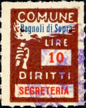 Marca da Bollo del Comune di BAGNOLI DI SOPRA su Carta Bianca di dimensioni 22,5 x 29 mm