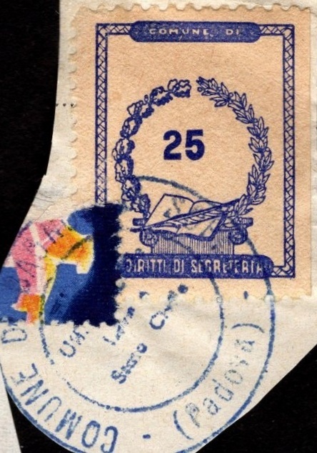 Marca da Bollo del Comune di BAGNOLI DI SOPRA su Carta Bianca di dimensioni 22,5 x 29 mm