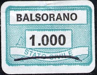 Marca da Bollo del Comune di BALSORANO su Carta Bianca di dimensioni 19 x 14 mm