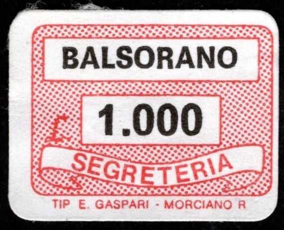 Marca da Bollo del Comune di BALSORANO su Carta Bianca di dimensioni 19 x 14 mm