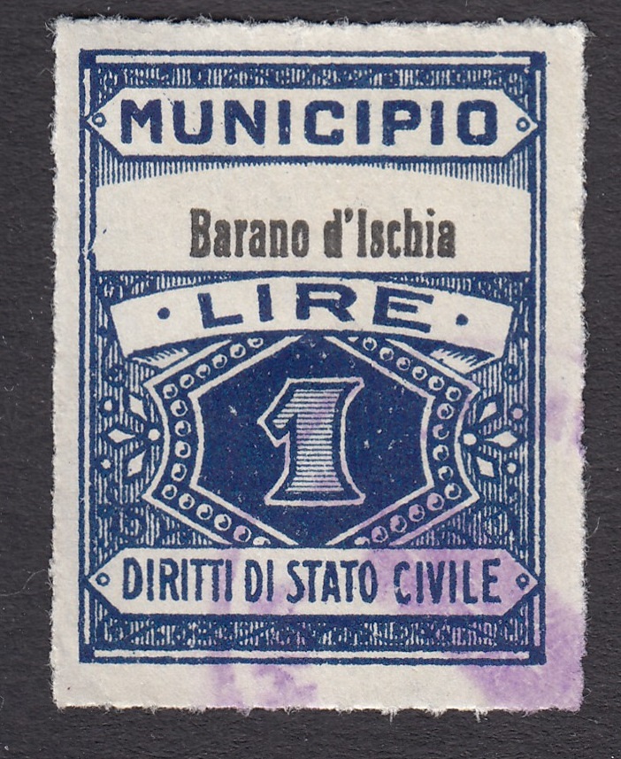 Marca da Bollo del Comune di BARANO D´ISCHIA su Carta Bianca Sottile di dimensioni 22 x 29 mm