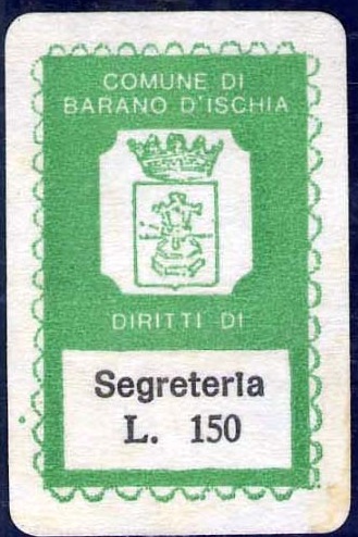 Marca da Bollo del Comune di BARANO D´ISCHIA su Carta Bianca di dimensioni 18 X 30 mm