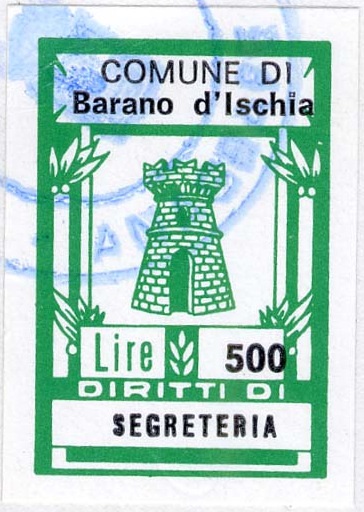 Marca da Bollo del Comune di BARANO D´ISCHIA su Carta Bianca di dimensioni mm