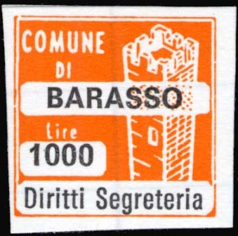 Marca da Bollo del Comune di BARASSO su Carta Bianca di dimensioni 20 x 20 mm