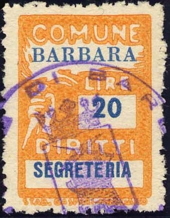 Marca da Bollo del Comune di BARBARA su Carta Bianca di dimensioni 13,5 x 18 mm