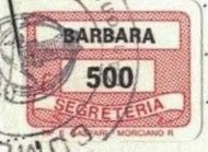 Marca da Bollo del Comune di BARBARA su Carta Bianca di dimensioni 18,5 x 14 mm