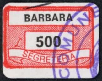 Marca da Bollo del Comune di BARBARA su Carta Bianca di dimensioni 19,5 x 13,5 mm