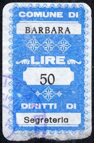 Marca da Bollo del Comune di BARBARA su Carta Bianca di dimensioni 19,5 x 32 mm
