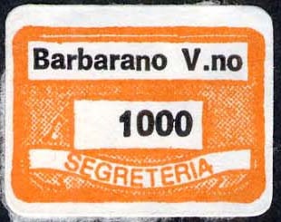 Marca da Bollo del Comune di BARBARANO VICENTINO su Carta Bianca di dimensioni 19 x 14 mm
