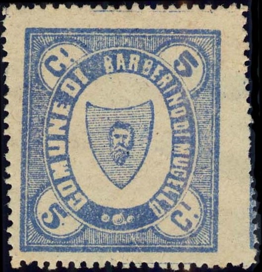 Marca da Bollo del Comune di BARBERINO DI MUGELLO su Carta Bianca Sottile di dimensioni 27,5 x 31 mm