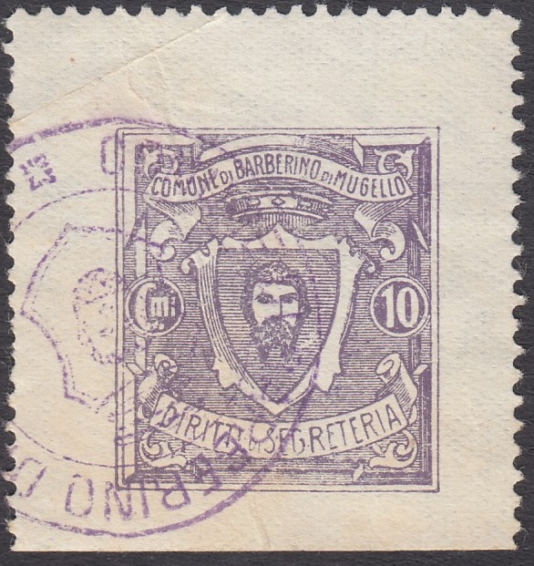 Marca da Bollo del Comune di BARBERINO DI MUGELLO su Carta Bianca Sottile di dimensioni 23,5 x 25 mm