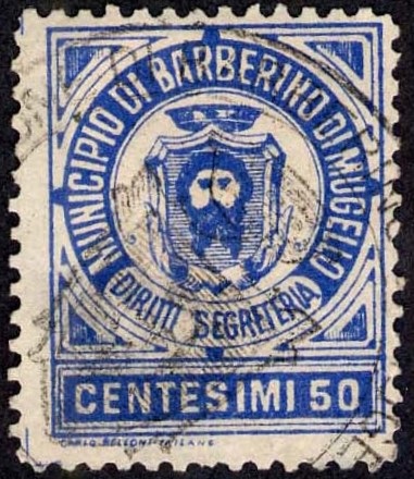 Marca da Bollo del Comune di BARBERINO DI MUGELLO su Carta Bianca di dimensioni 20,5 x 26 mm