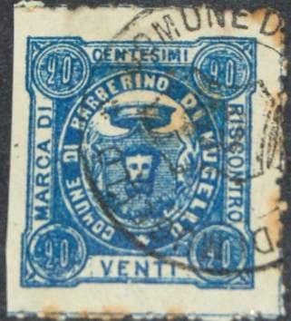 Marca da Bollo del Comune di BARBERINO DI MUGELLO su Carta Bianca di dimensioni 24 x 26 mm