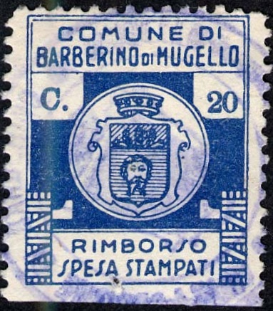 Marca da Bollo del Comune di BARBERINO DI MUGELLO su Carta Avana di dimensioni 21 x 26 mm