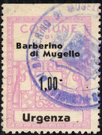 Marca da Bollo del Comune di BARBERINO DI MUGELLO su Carta Bianca di dimensioni 24 x 32 mm