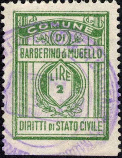 Marca da Bollo del Comune di BARBERINO DI MUGELLO su Carta Bianca di dimensioni 20,5 x 27,5 mm