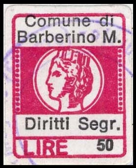 Marca da Bollo del Comune di BARBERINO DI MUGELLO su Carta Bianca di dimensioni 16 x 20 mm