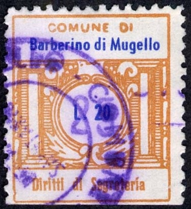 Marca da Bollo del Comune di BARBERINO DI MUGELLO su Carta Bianca di dimensioni 14 x 17 mm