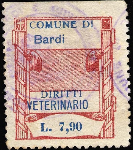 Marca da Bollo del Comune di BARDI su Carta Bianca di dimensioni 23 x 29 mm