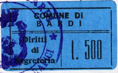 Marca da Bollo del Comune di BARDI su Carta Colorata di dimensioni 28 x 22 mm