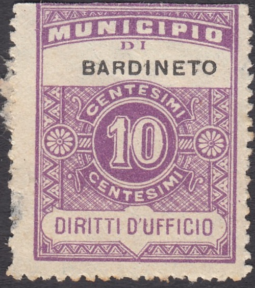 Marca da Bollo del Comune di BARDINETO su Carta Bianca di dimensioni 23,5 x 31 mm