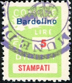 Marca da Bollo del Comune di BARDOLINO su Carta Bianca Sottile di dimensioni 18,5 x 26 mm