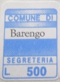 Marca da Bollo del Comune di BARENGO su Carta Bianca di dimensioni 20 x 30 mm