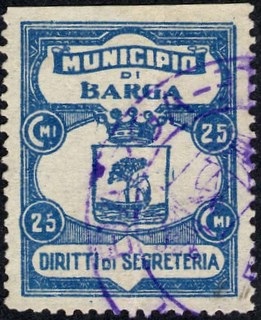 Marca da Bollo del Comune di BARGA su Carta Bianca di dimensioni 21 x 29 mm