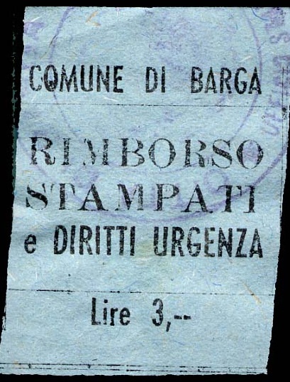 Marca da Bollo del Comune di BARGA su Carta Colorata di dimensioni 24 x 26 mm