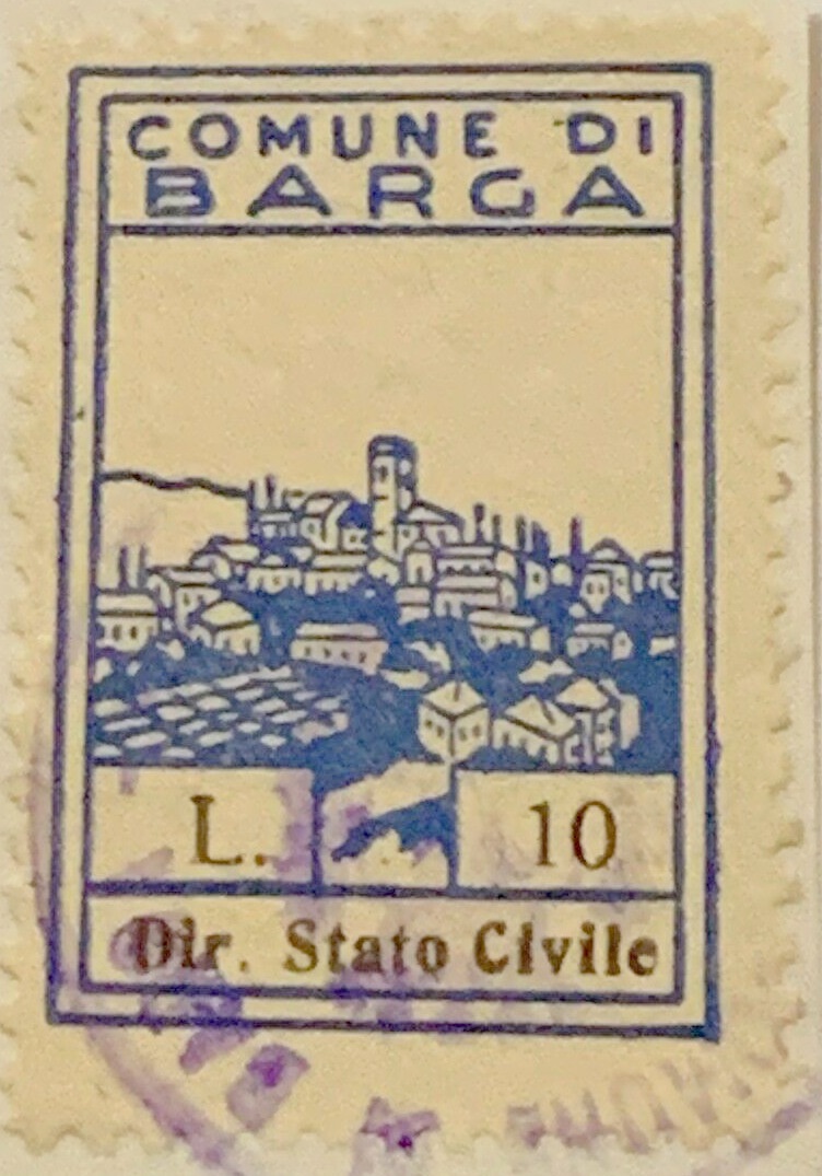 Marca da Bollo del Comune di BARGA su Carta Bianca di dimensioni 20 x 30 mm