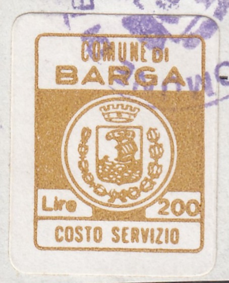 Marca da Bollo del Comune di BARGA su Carta Bianca di dimensioni 13 x 17 mm