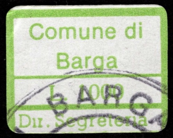 Marca da Bollo del Comune di BARGA su Carta Bianca di dimensioni 20 x 15,5 mm