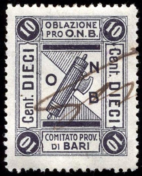 Marca da Bollo del Comune di BARI su Carta Bianca di dimensioni 24,5 x 30 mm