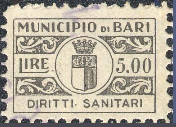 Marca da Bollo del Comune di BARI su Carta Bianca di dimensioni 20 x 13 mm