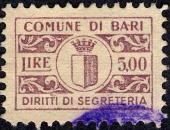 Marca da Bollo del Comune di BARI su Carta Bianca di dimensioni 20 x 13 mm