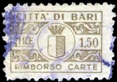 Marca da Bollo del Comune di BARI su Carta Bianca di dimensioni 20 x 13 mm