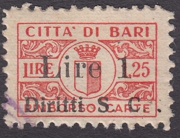 Marca da Bollo del Comune di BARI su Carta Bianca di dimensioni 20 x 13 mm