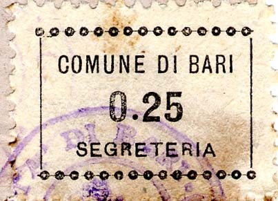 Marca da Bollo del Comune di BARI su Carta Bianca di dimensioni 21,5 x 15 mm