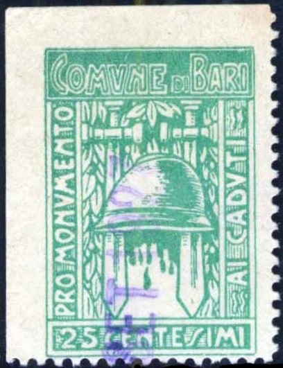 Marca da Bollo del Comune di BARI su Carta Bianca di dimensioni 21 x 31 mm