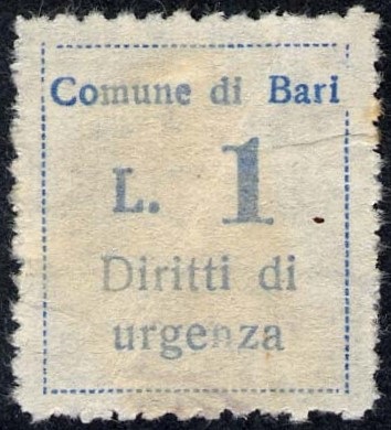 Marca da Bollo del Comune di BARI su Carta Bianca di dimensioni 19 x 22 mm