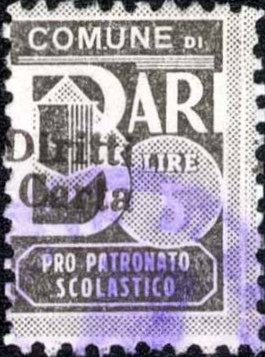 Marca da Bollo del Comune di BARI su Carta Bianca di dimensioni 15 x 20 mm